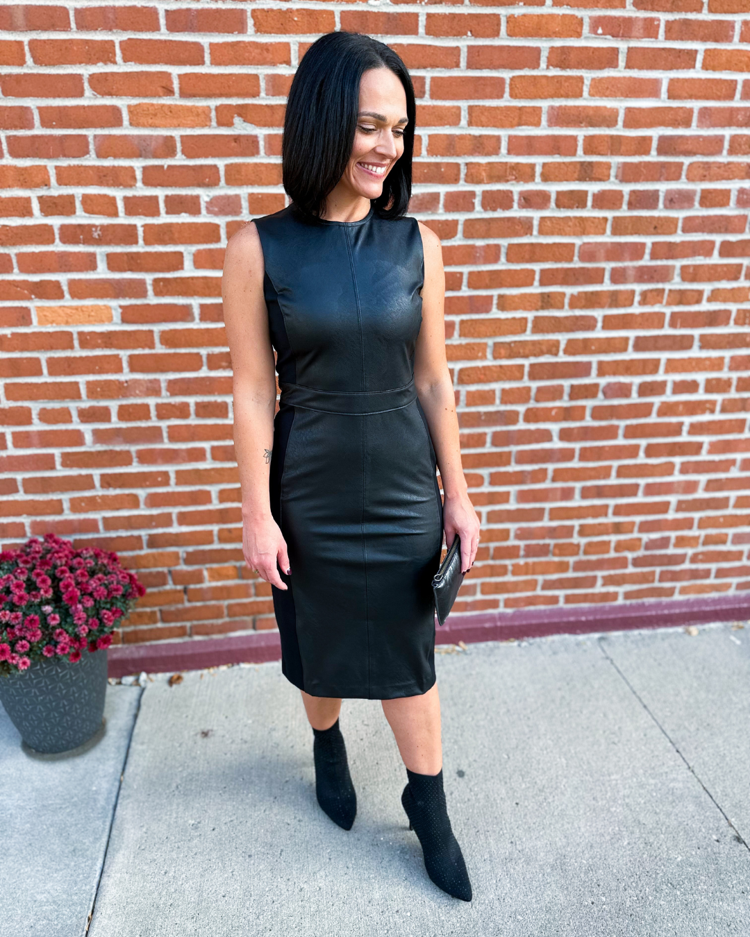 Leather-Like Combo Fitted Dress curated on LTK