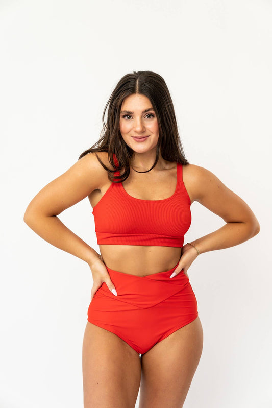 Poppy Red Scoop Neck Swim Top