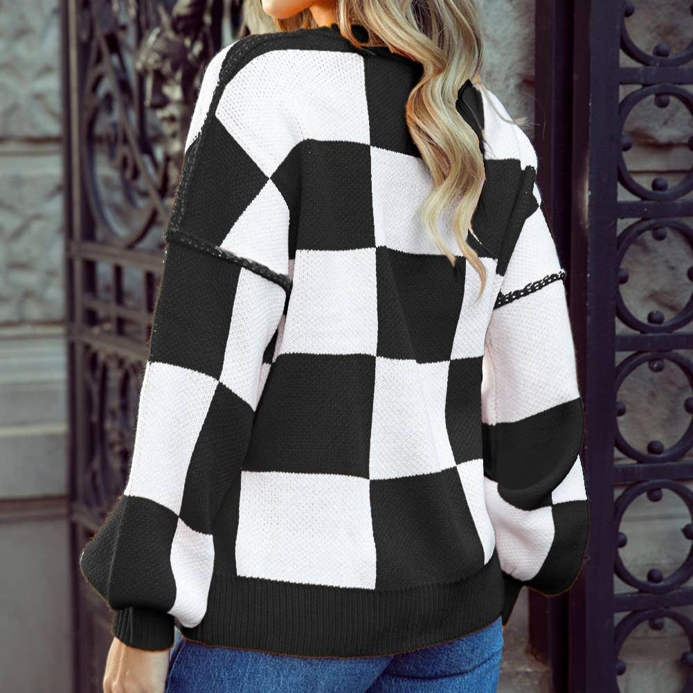 Tessa Checkered Sweater in Black