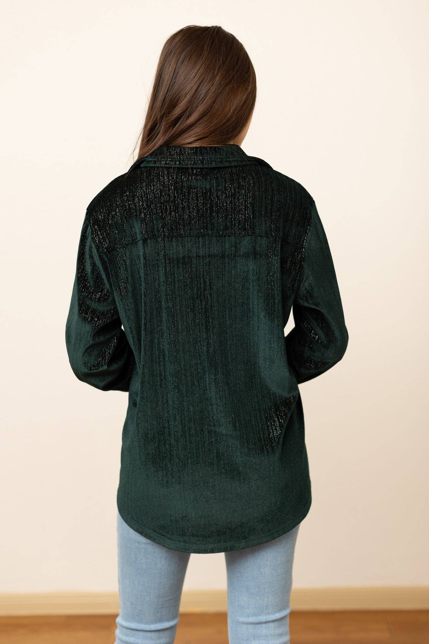 Kathryn Classic Button-Up in Green Velvet