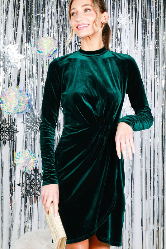 The Holly Velvet Dress in Hunter Green