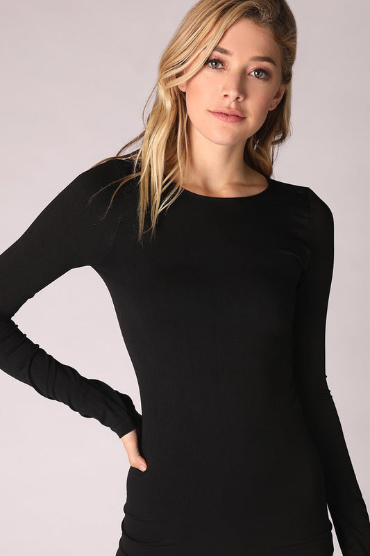 Long Sleeve Crew Neck Top in Black