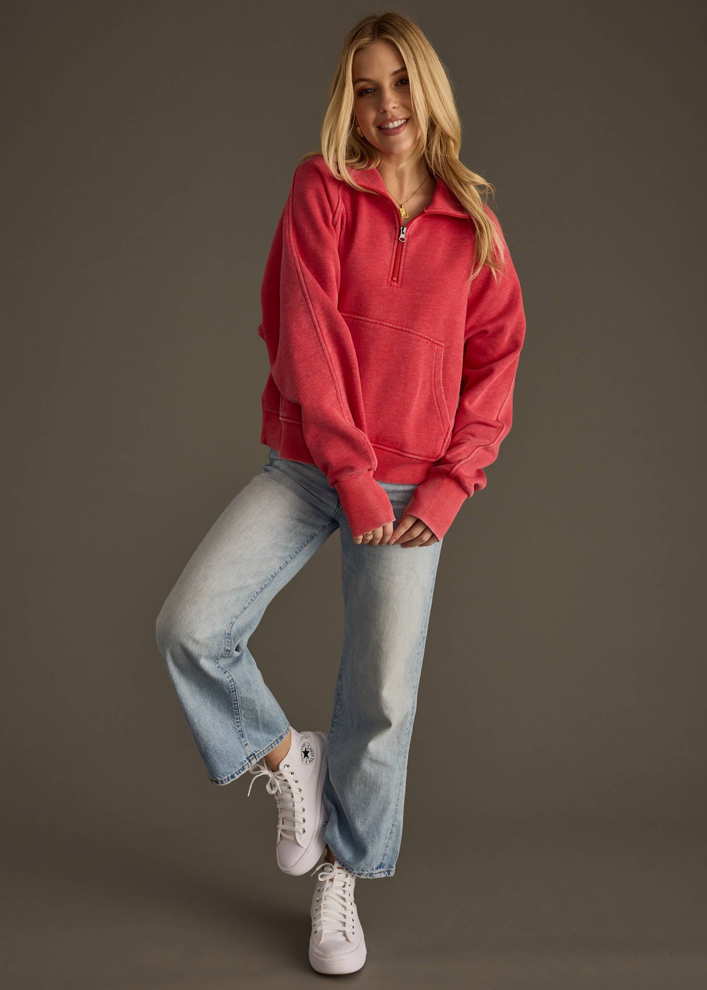 Val Quarter Zip Sweatshirt in Red by Panache Apparel Co.