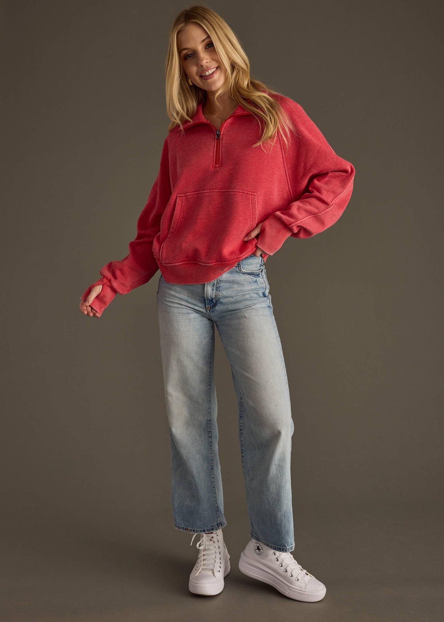 Val Quarter Zip Sweatshirt in Red by Panache Apparel Co.