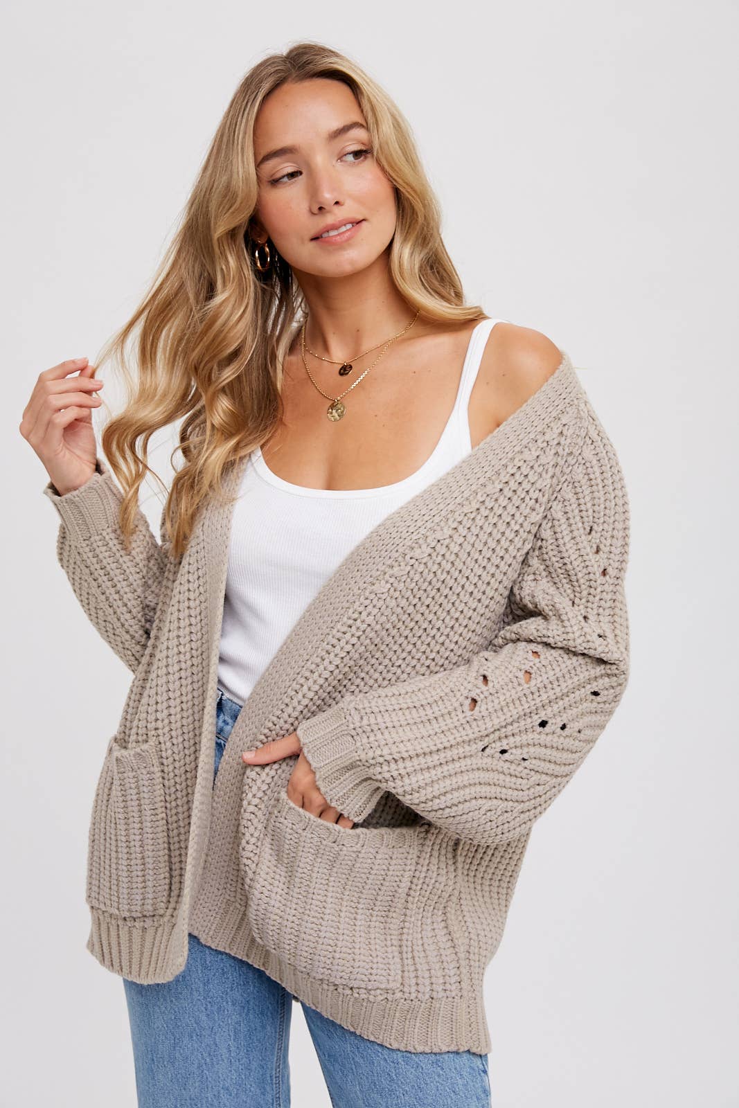 The Debbie Chunky Cardigan in Mushroom