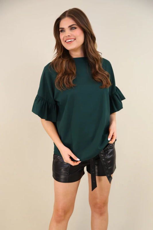 Rebecca Ruffle Sleeve Top in Green