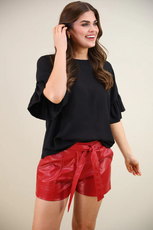 Rebecca Ruffle Sleeve Top in Black