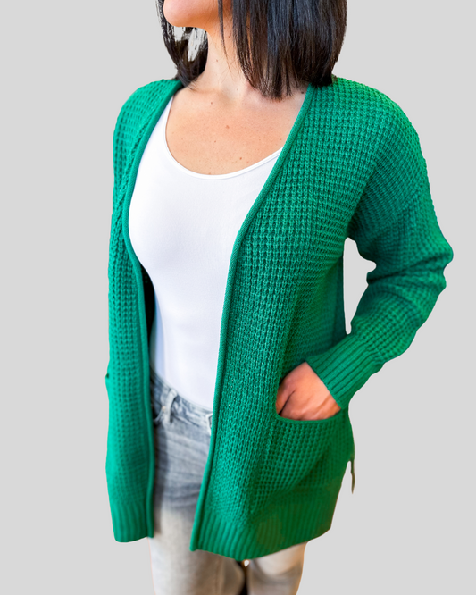 green waffle cardigan