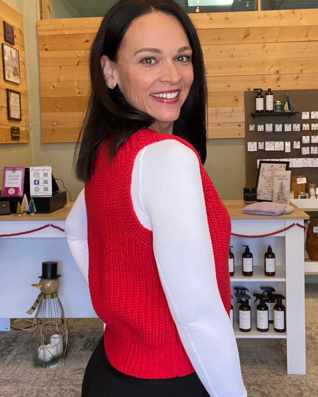 Lena Chunky Sweater Vest in Red