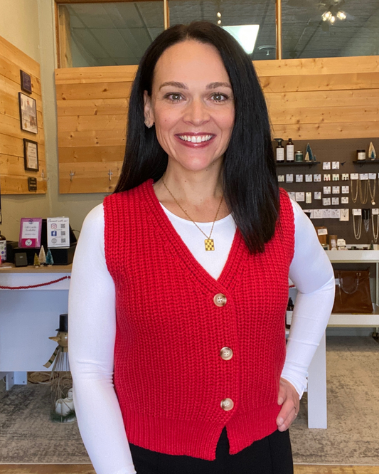 Lena Chunky Sweater Vest in Red