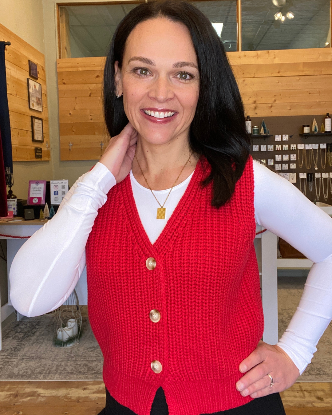 Lena Chunky Sweater Vest in Red