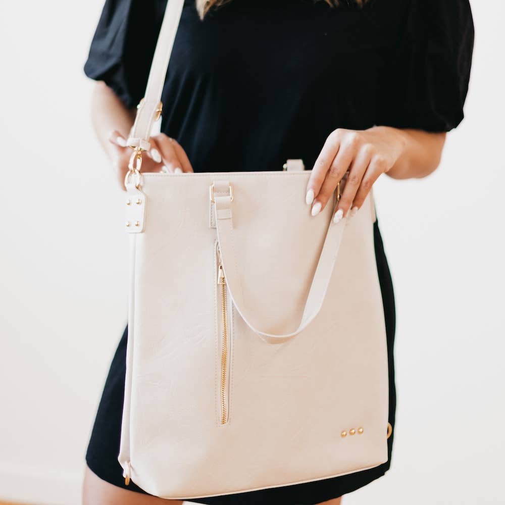 Upper East Side Vegan Leather Backpack & Crossbody Tote Bag: Cream