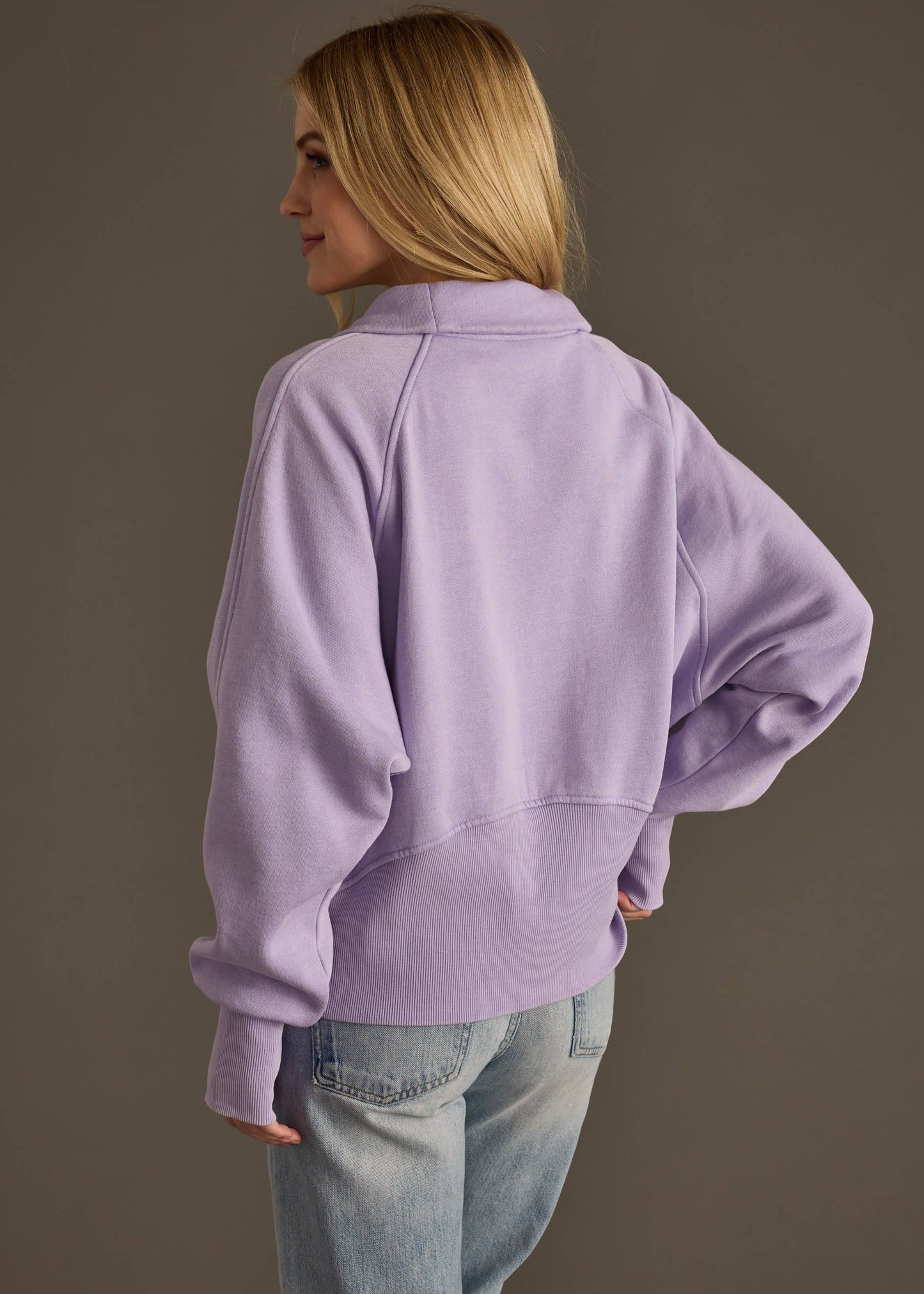 Val Quarter Zip Sweatshirt in lavender by Panache Apparel Co