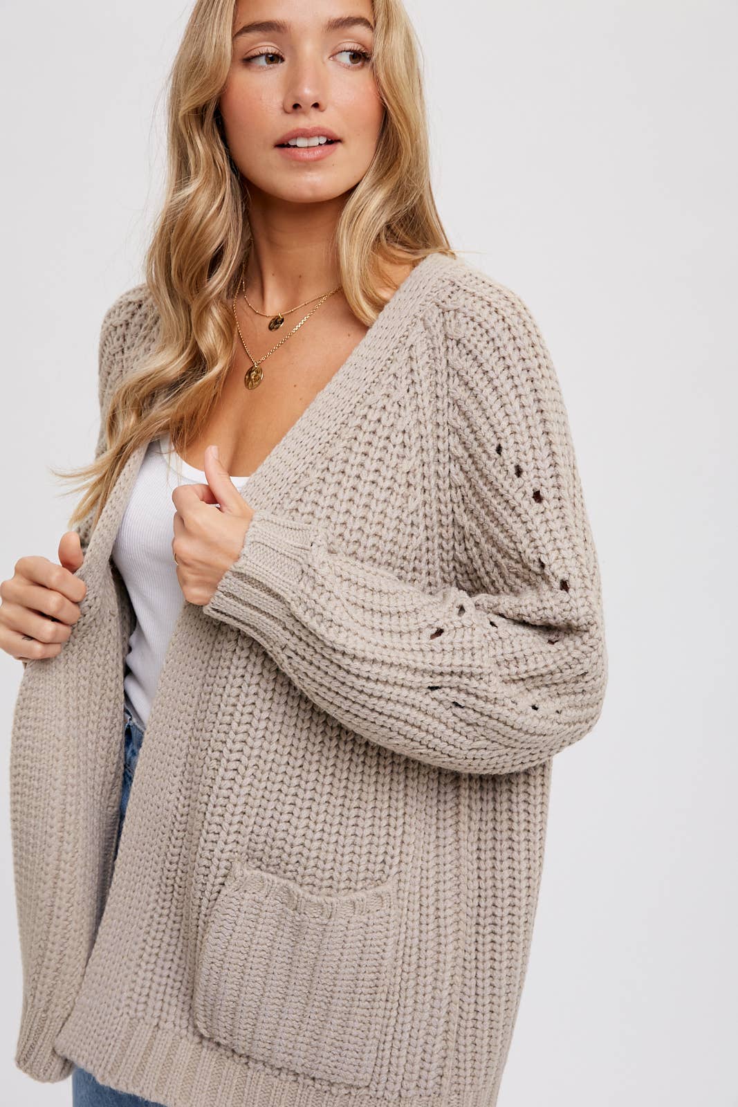 The Debbie Chunky Cardigan in Mushroom