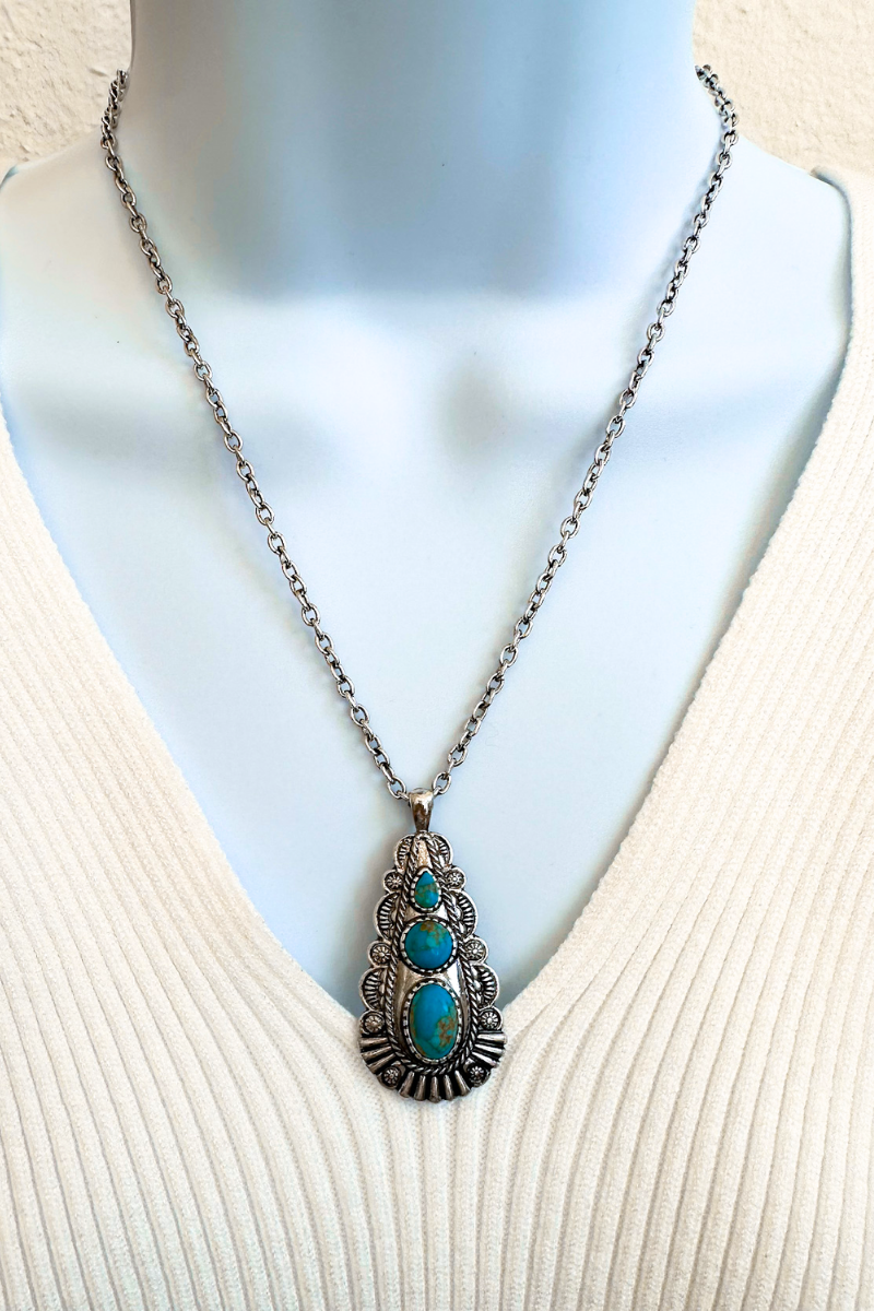 Stacked stone drop necklace - turqoise ***Final Sale / No returns***